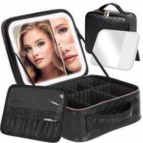 Travel Makeup Bag With Light Up Mirror, With 2X3X Magnifying Mirror And Adjustable Partitions (Color: As Picture)